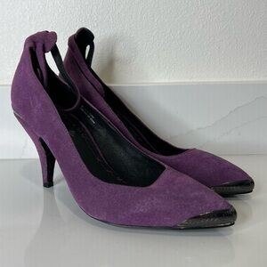 Free People Purple Suede Pumps Ankle Strap Pointed Toe Metal Detail Size 10